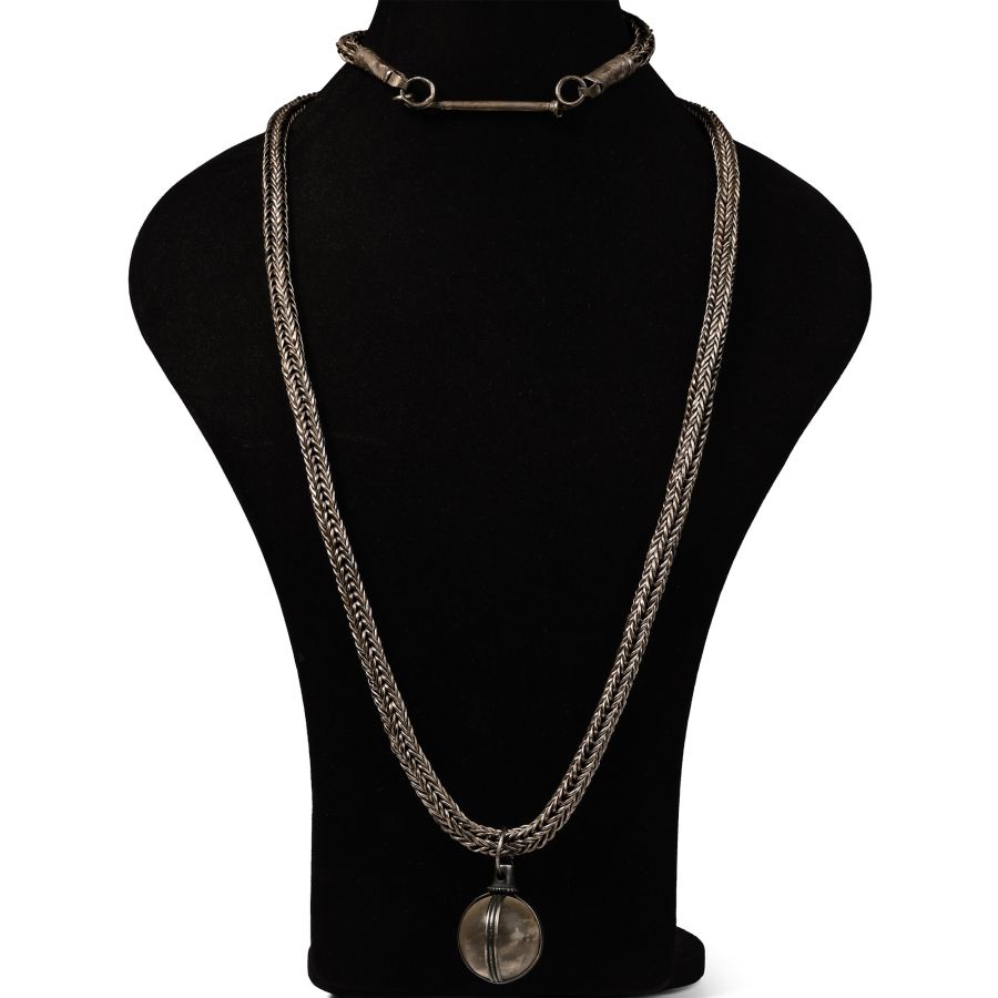 Large Viking Silver Interlaced Chain with Amuletic Rock Crystal Pendant