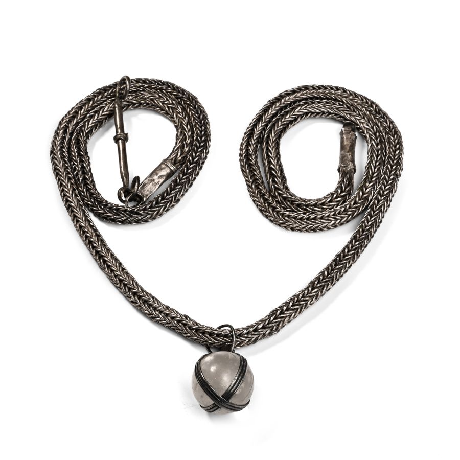Large Viking Silver Interlaced Chain with Amuletic Rock Crystal Pendant