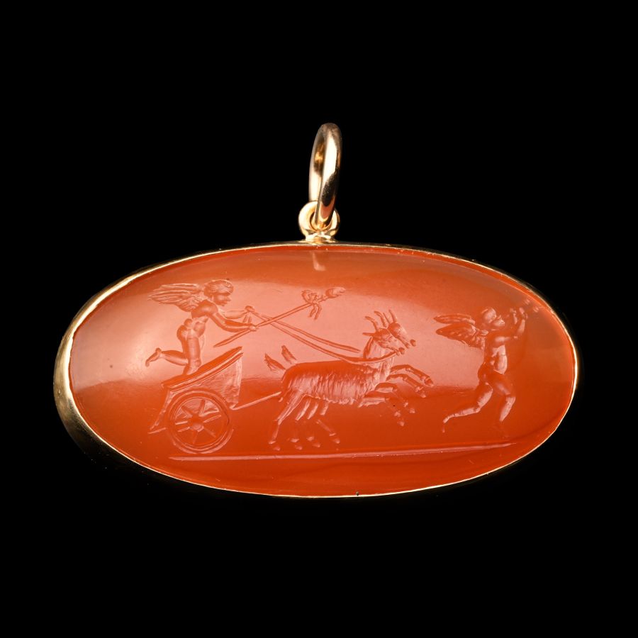 Neoclassical Carnelian Gemstone with Bacchic Procession