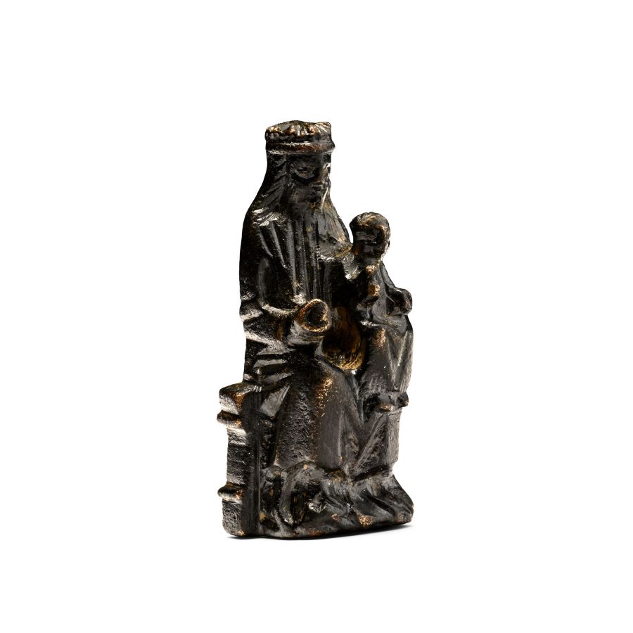 Medieval Bronze Seated Figure of Madonna and Child