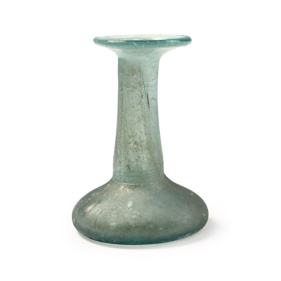Roman Short Blue Glass Flask