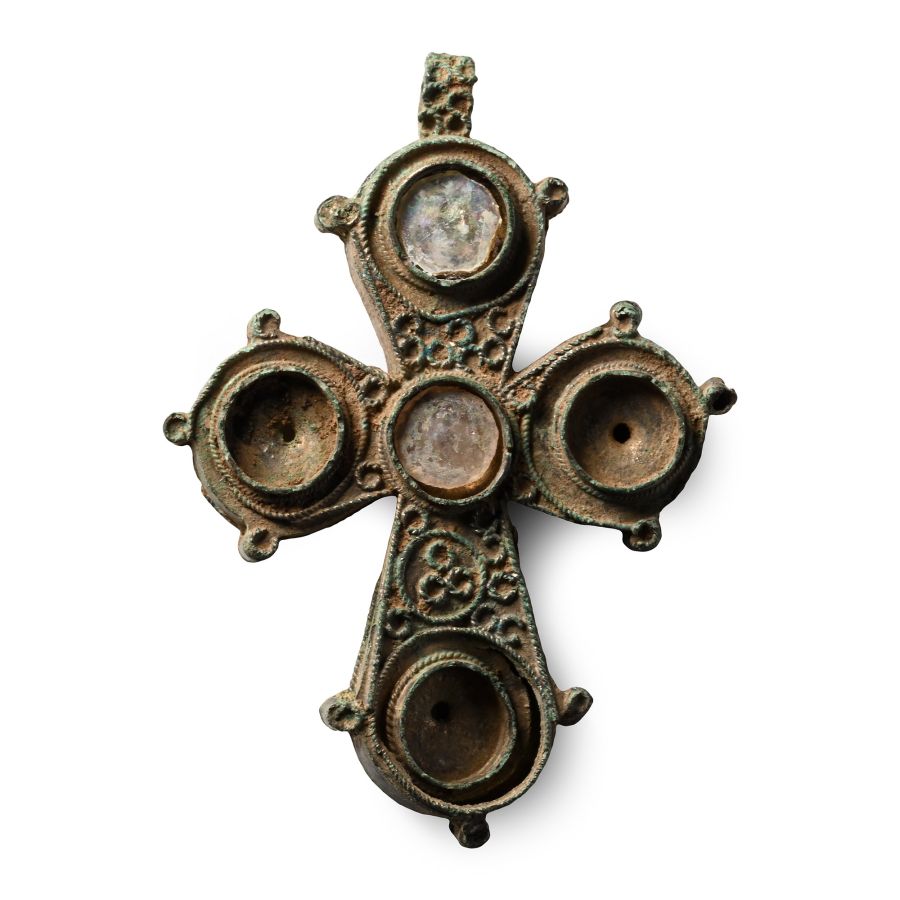 Byzantine Bronze Reliquary Cross Pendant