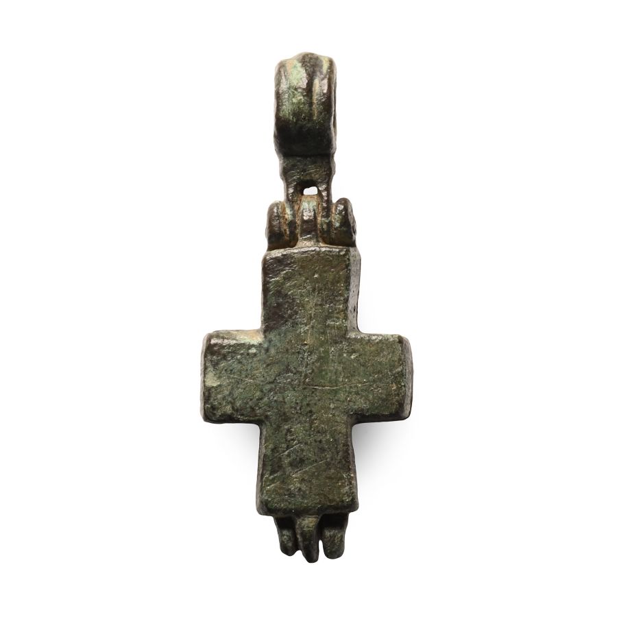 Byzantine Bronze Reliquary Cross Pendant