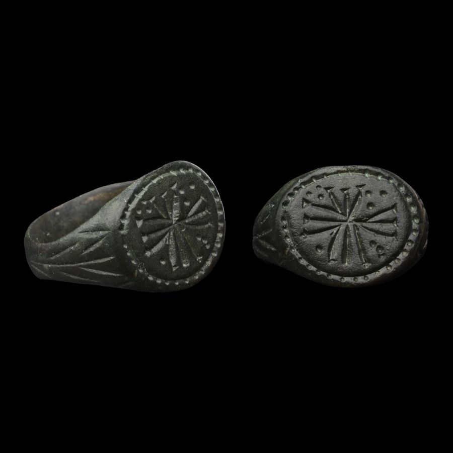 Medieval Bronze Ring with Expanding Cross