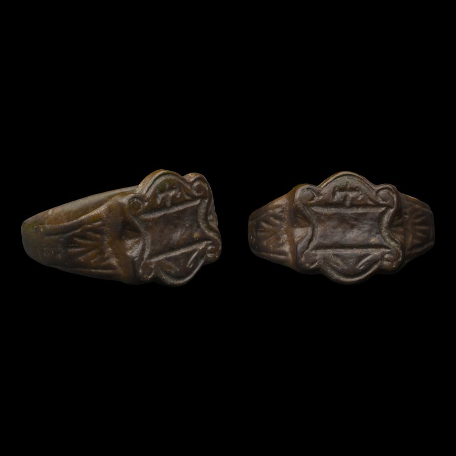 Medieval Bronze Ring with Cross on Base