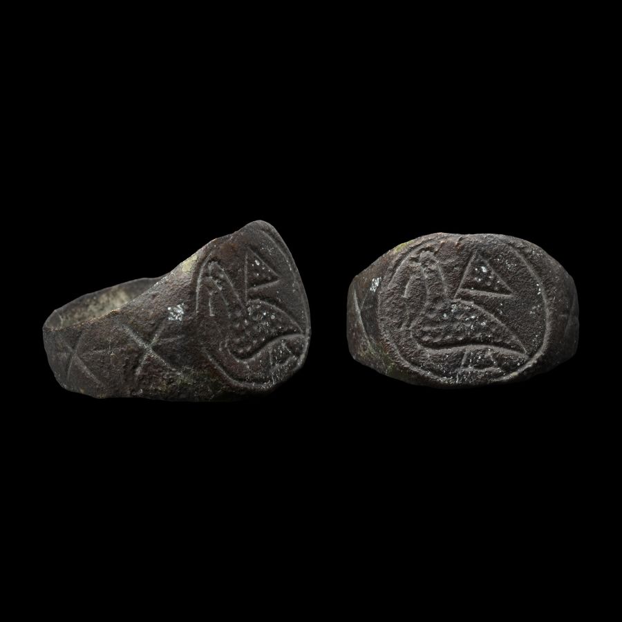 Byzantine Bronze Ring with Dove of Peace