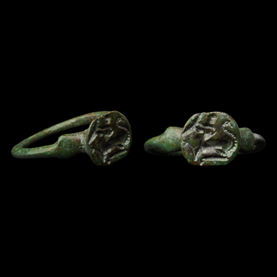 Greek Bronze Ring with Horse and Rider