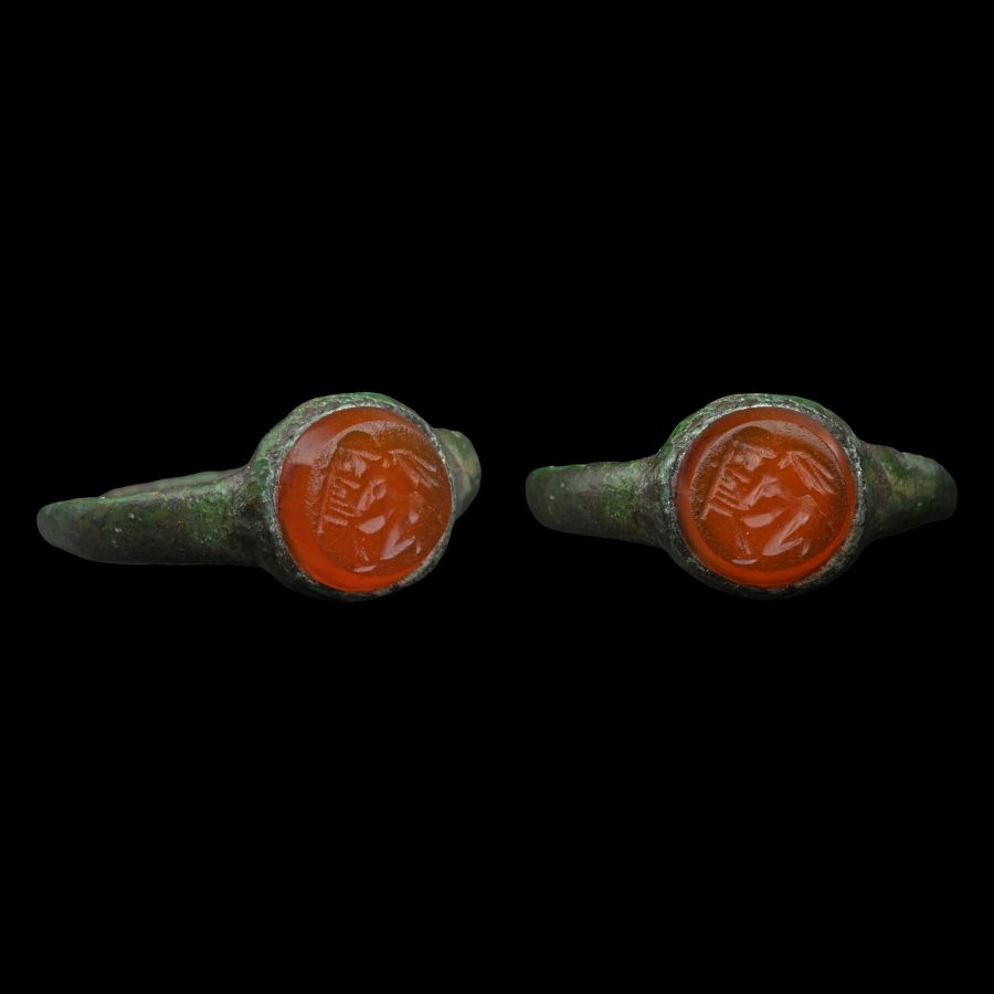 Roman Bronze Ring with Cupid Gemstone