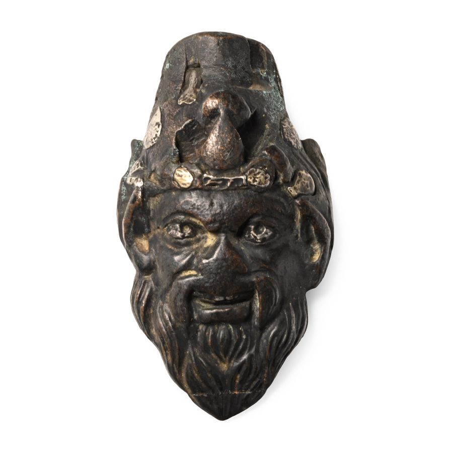Roman Bronze Bacchus Mount with Silver Inlay