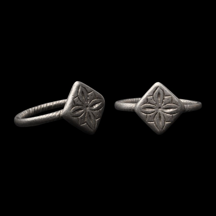 Medieval Silver Ring with Floral Cross