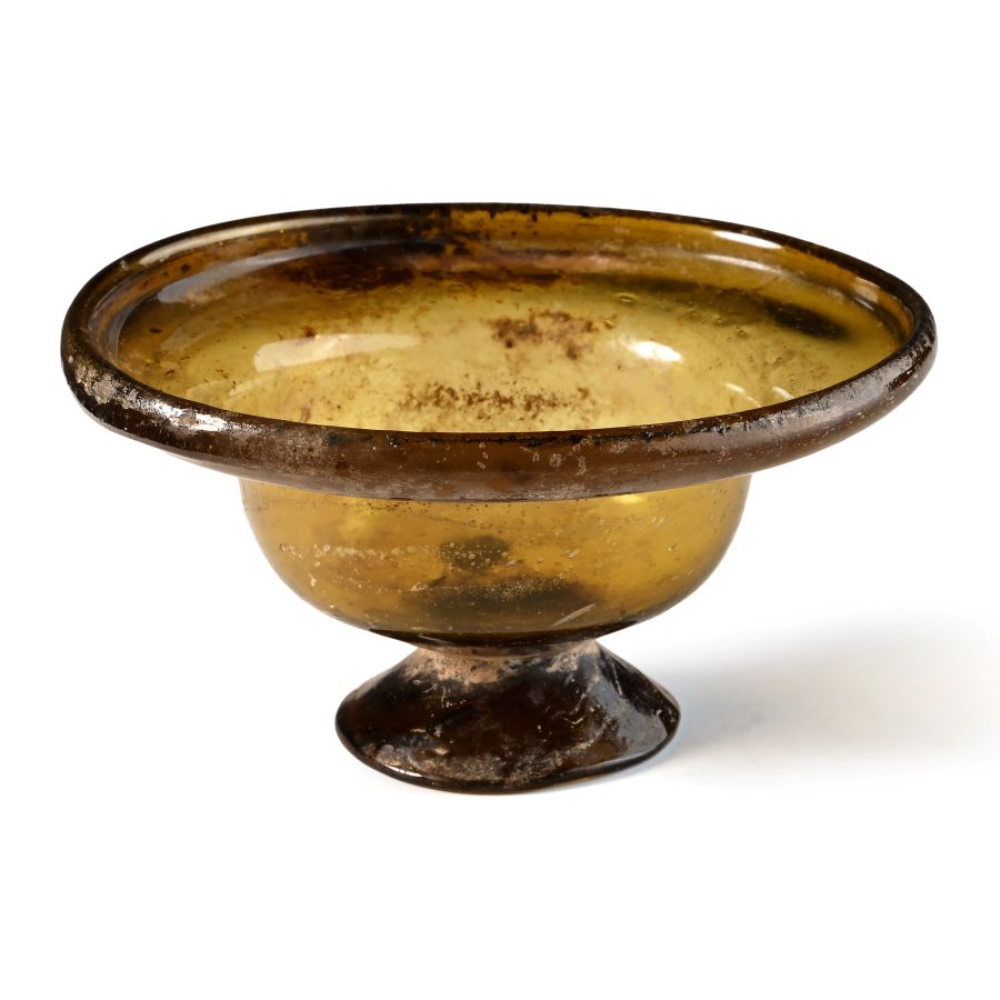 Roman Footed Amber Glass Cup