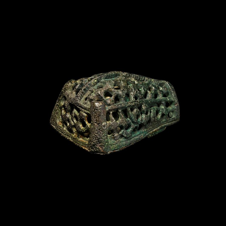 Viking Bronze Boar's Head Brooch with Openwork Beast Motif