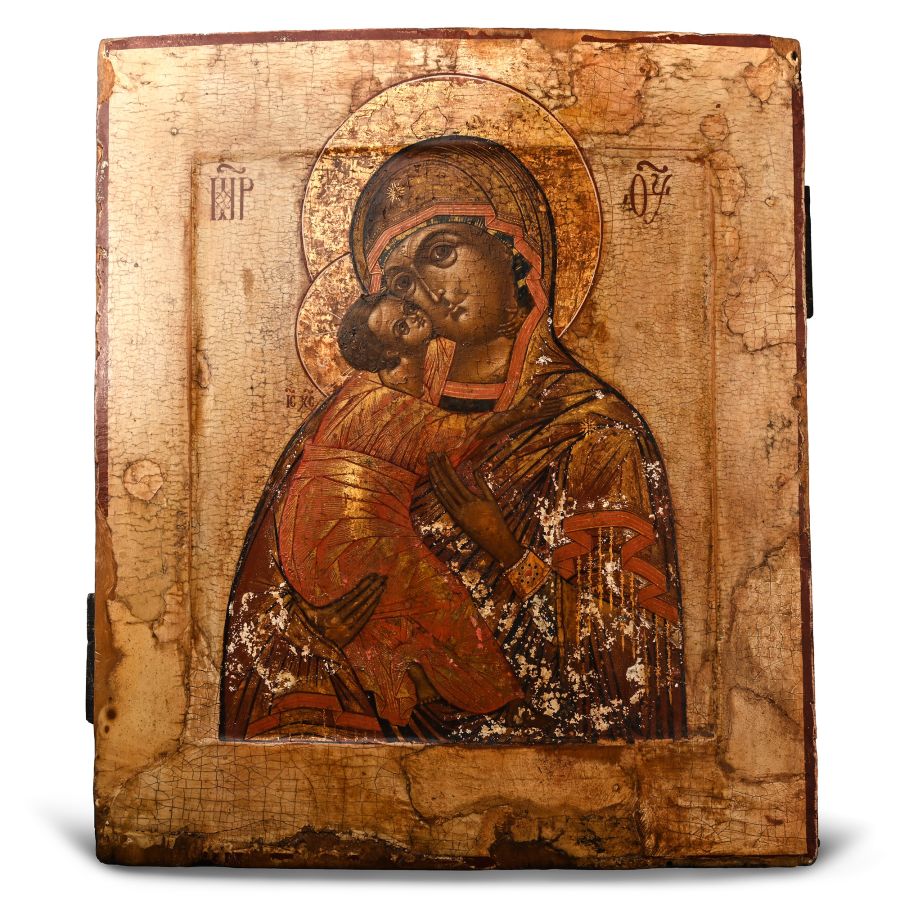 Painted Wooden Icon with the Virgin of Vladimir