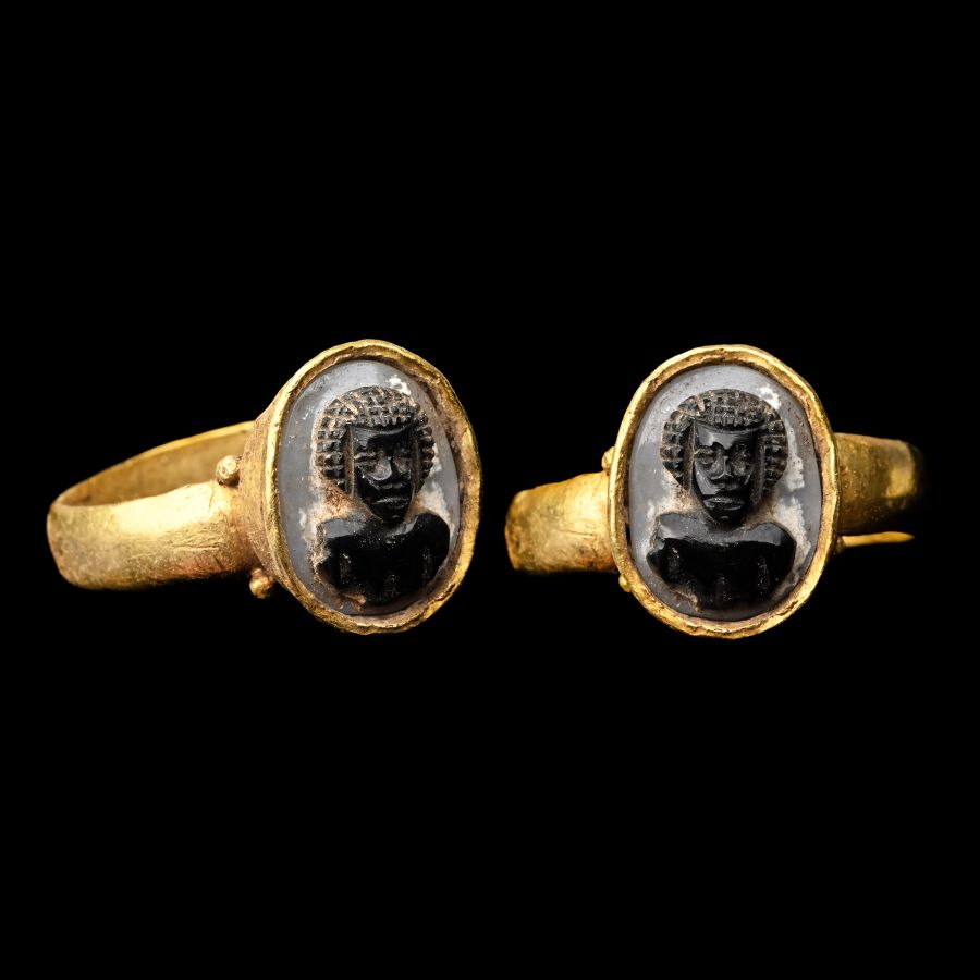 Roman Gold Ring with Onyx Nubian Bust Cameo