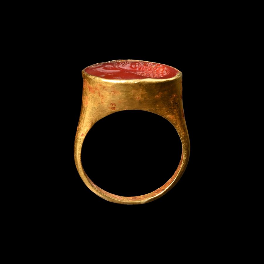 Roman Gold Ring with Later Profile Bust Gemstone