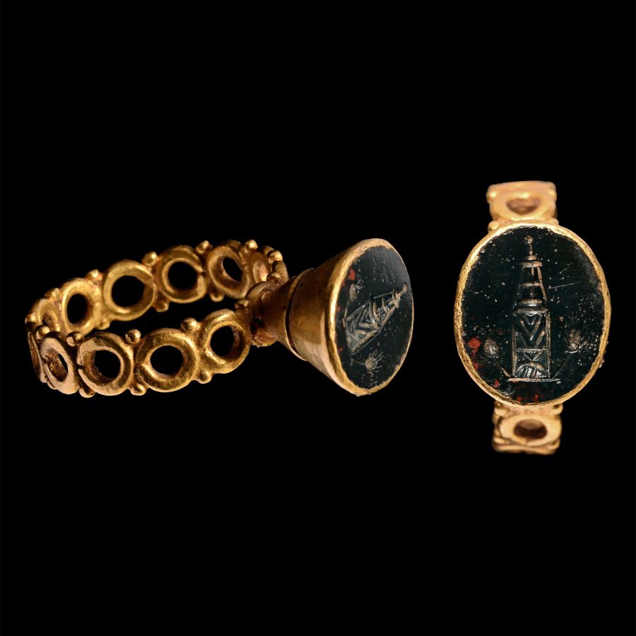 Byzantine Turreted Gold Ring with Architectural Jasper Gemstone
