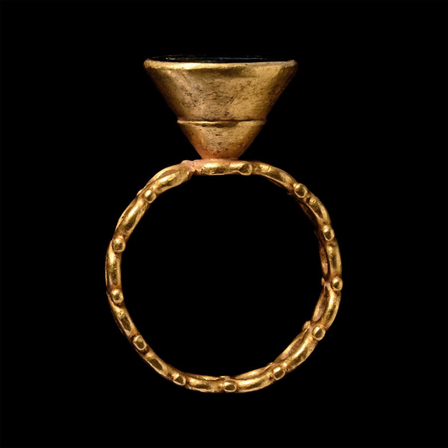 Byzantine Turreted Gold Ring with Architectural Jasper Gemstone