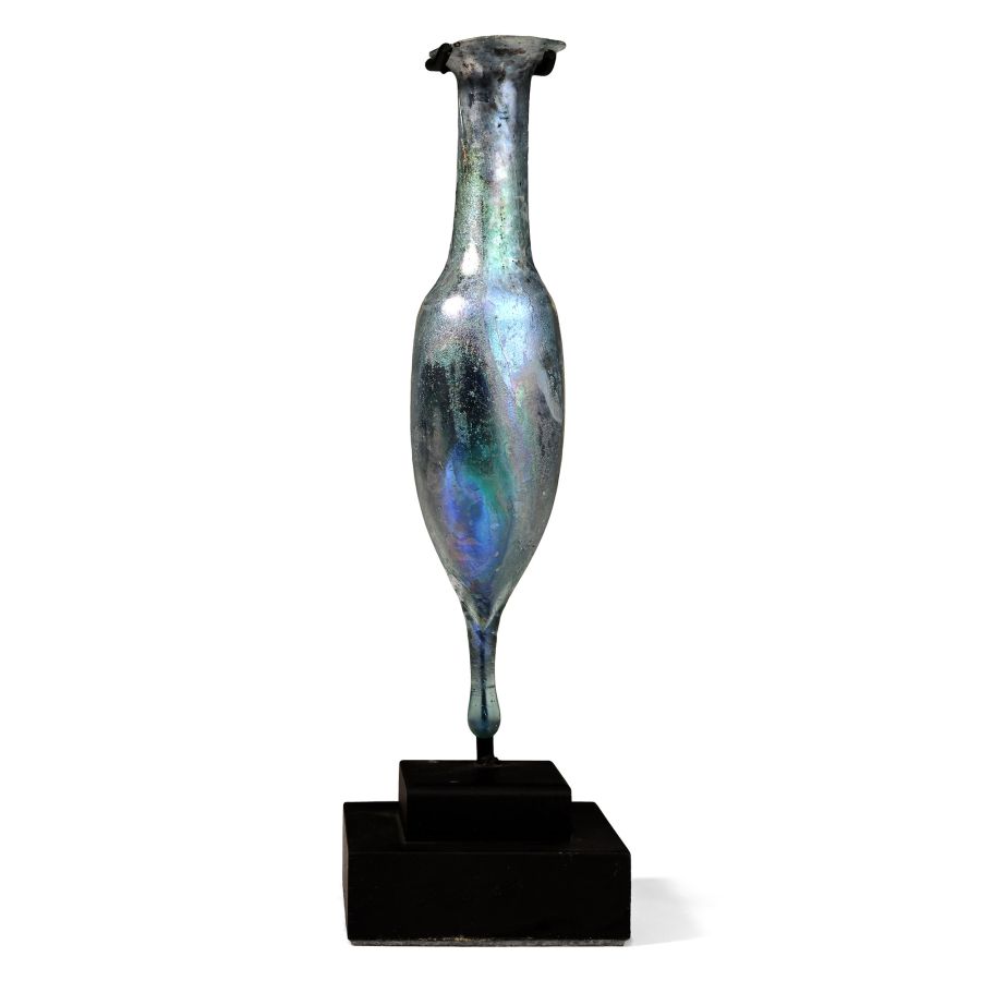 Roman Iridescent Blue Glass Flask