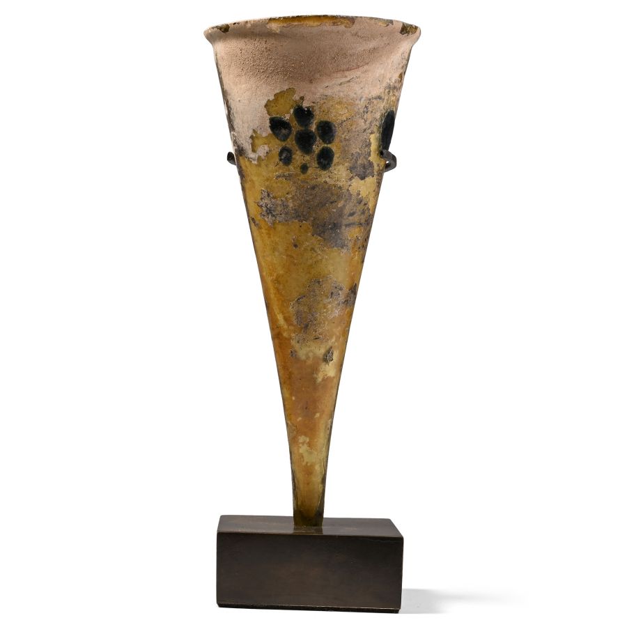 Roman Glass Flask with Dotted Rosettes