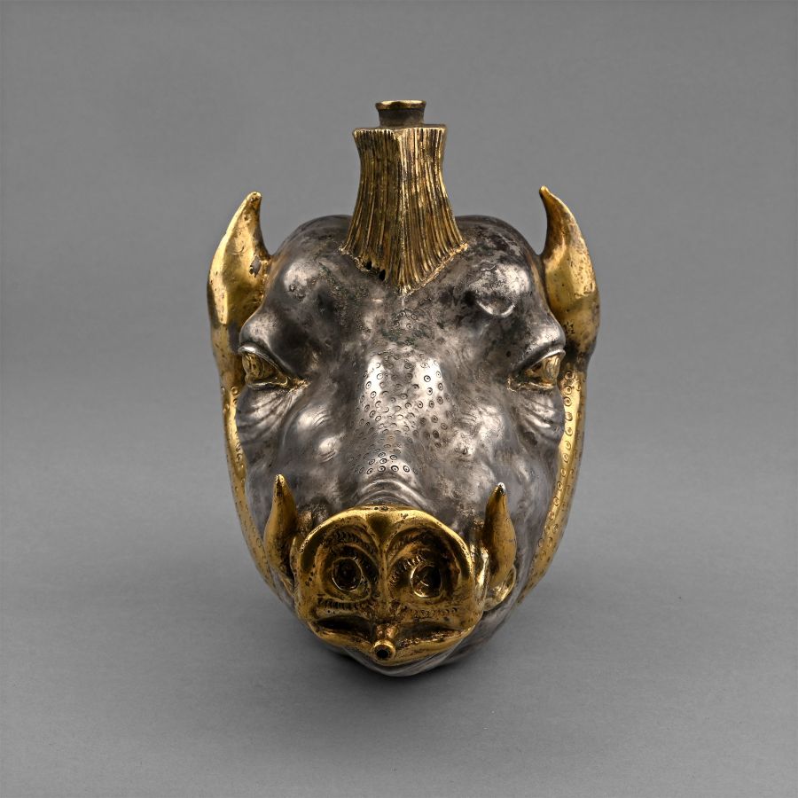 Large Sogdian Silver-Gilt Wild Boar Rhyton