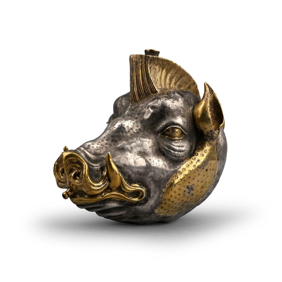 Large Sogdian Silver-Gilt Wild Boar Rhyton
