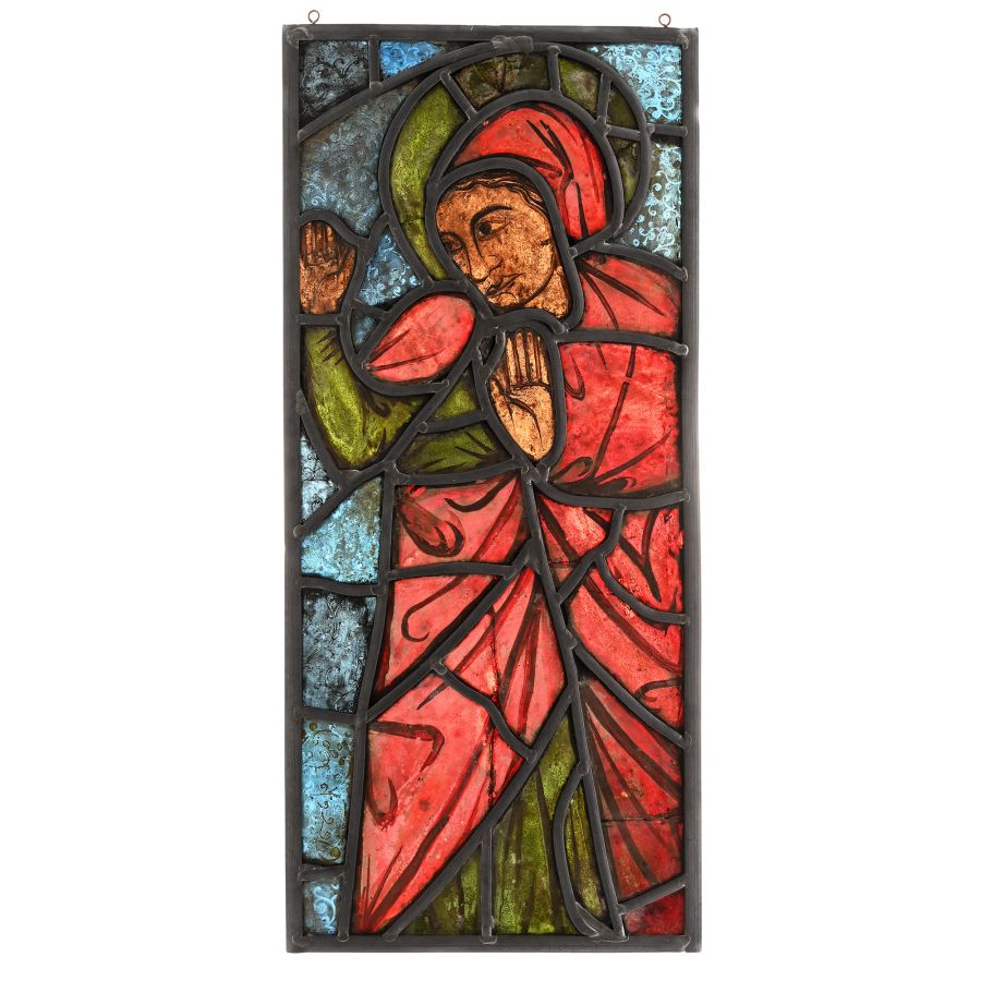 Medieval Stained Glass Panel of the Annunciate Virgin