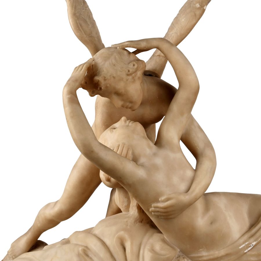 Marble Statue of Psyche and Cupid after Antonio Canova on a Marble Pedestal