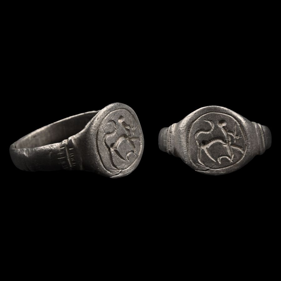 Medieval Silver Ring with Centaur