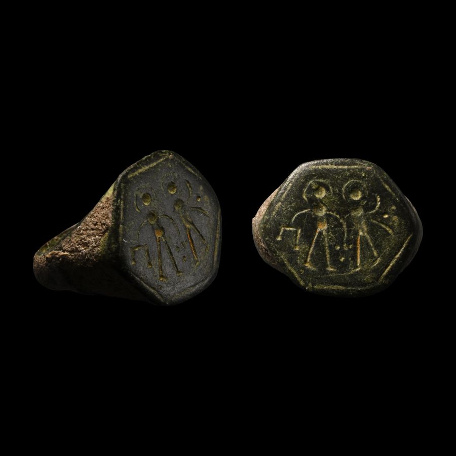 Byzantine Bronze Ring with Saints