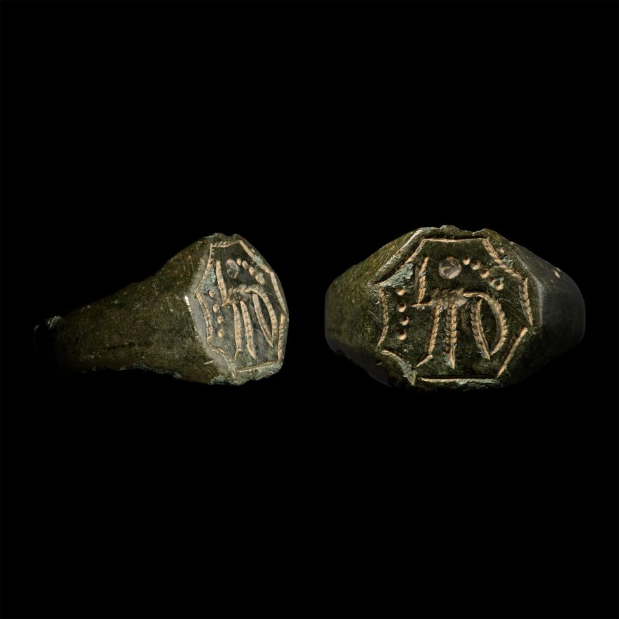 Byzantine Bronze Ring with Warrior Saint