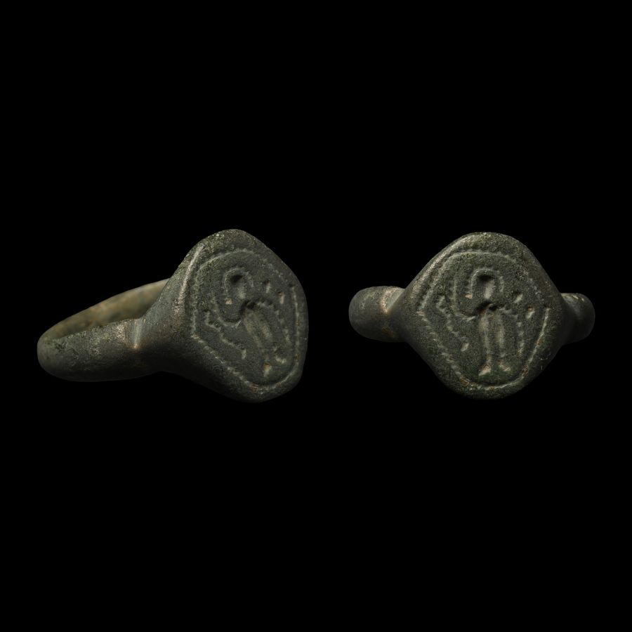 Byzantine Bronze Ring with Warrior Saint
