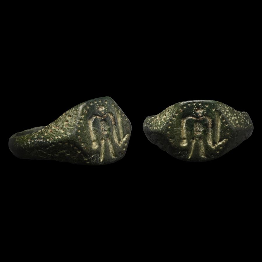 Medieval Bronze Ring with Warrior