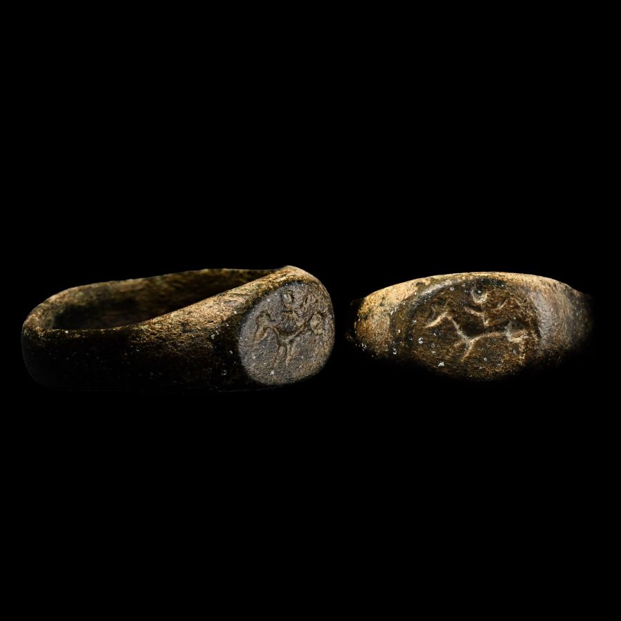 Medieval Bronze Ring with Horseman