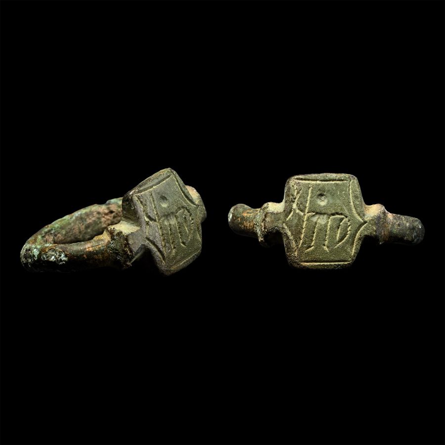 Byzantine Bronze Ring with Warrior Saint