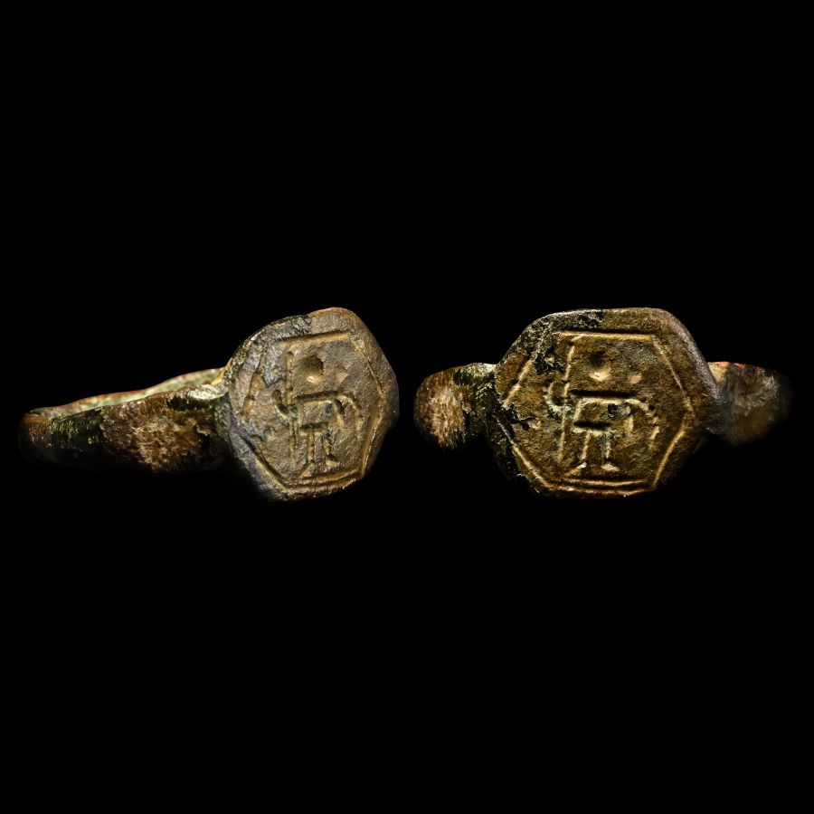 Byzantine Bronze Ring with Warrior Saint