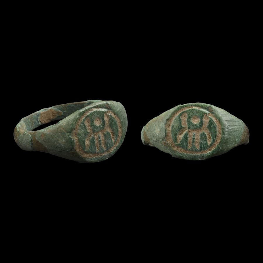 Medieval Bronze Ring with Warrior