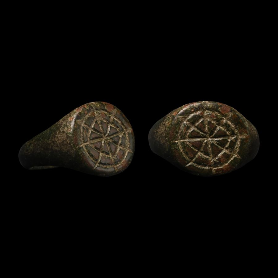 Medieval Signet Bronze Ring with Web