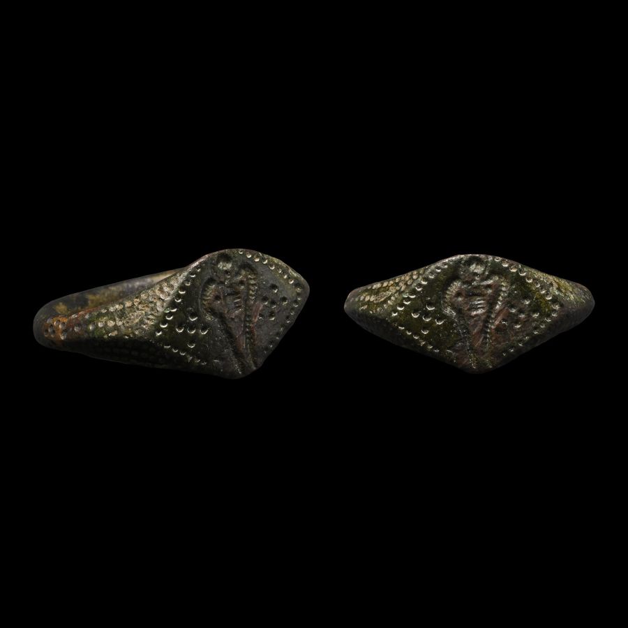 Merovingian Bronze Ring with Facing Figure