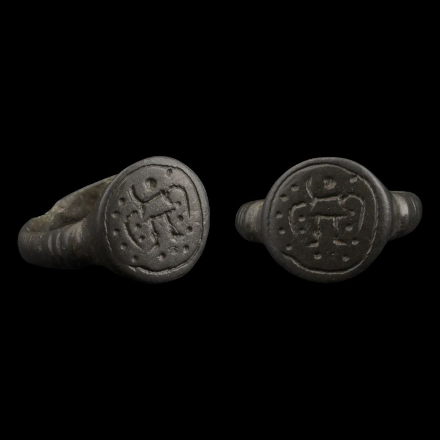 Medieval Bronze Ring with Warrior