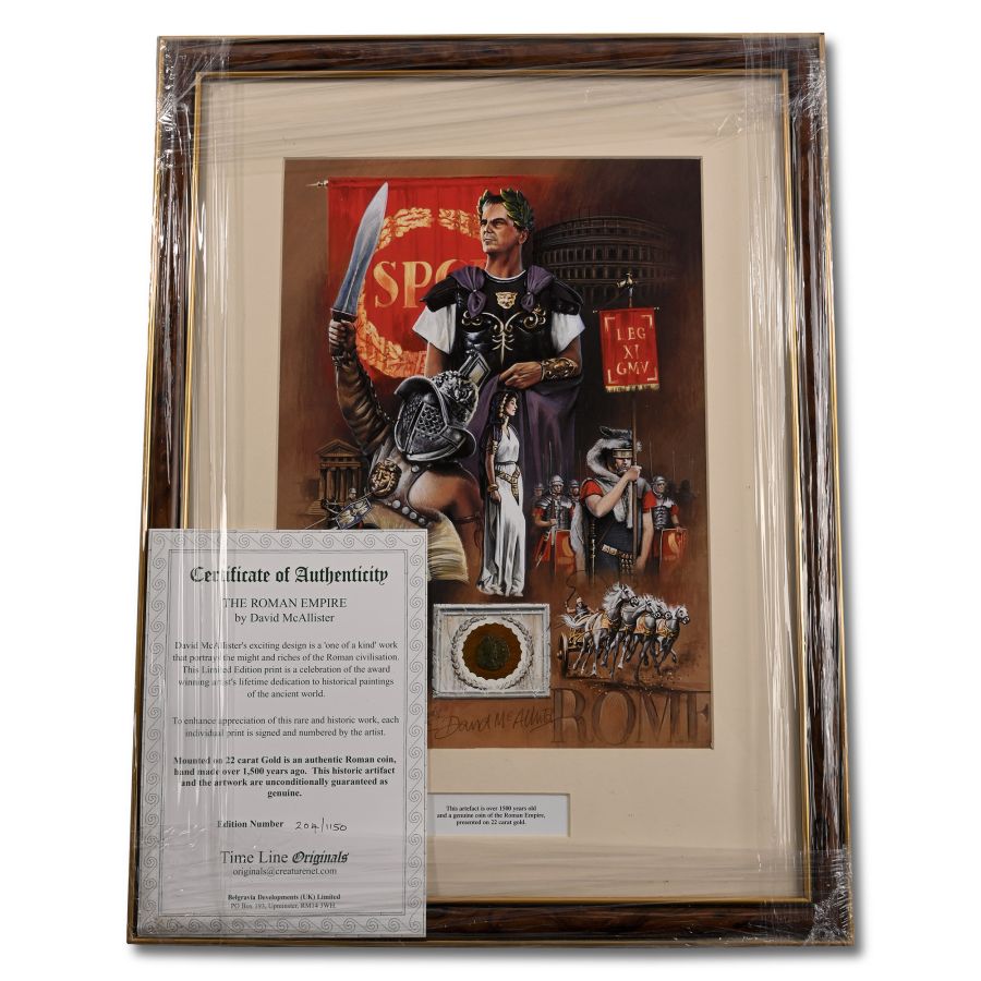 Bronze Roman Coin and Framed Limited Edition Print