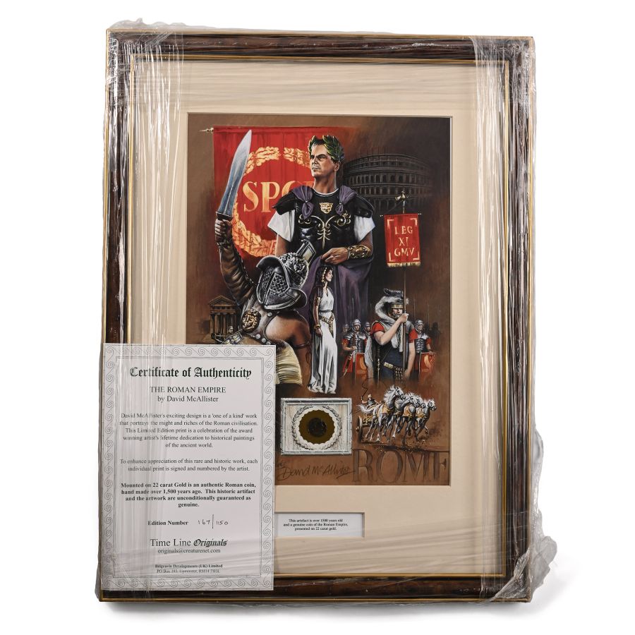 Bronze Roman Coin and Framed Limited Edition Print