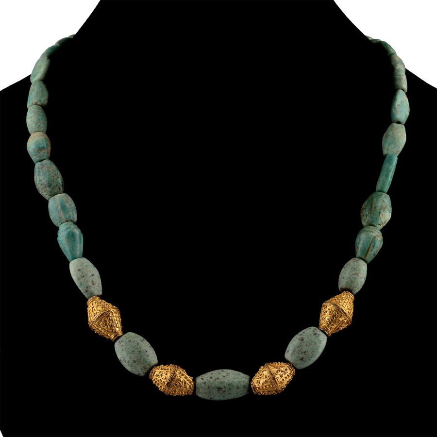 Greek Turquoise Bead Necklace with Gold Beads