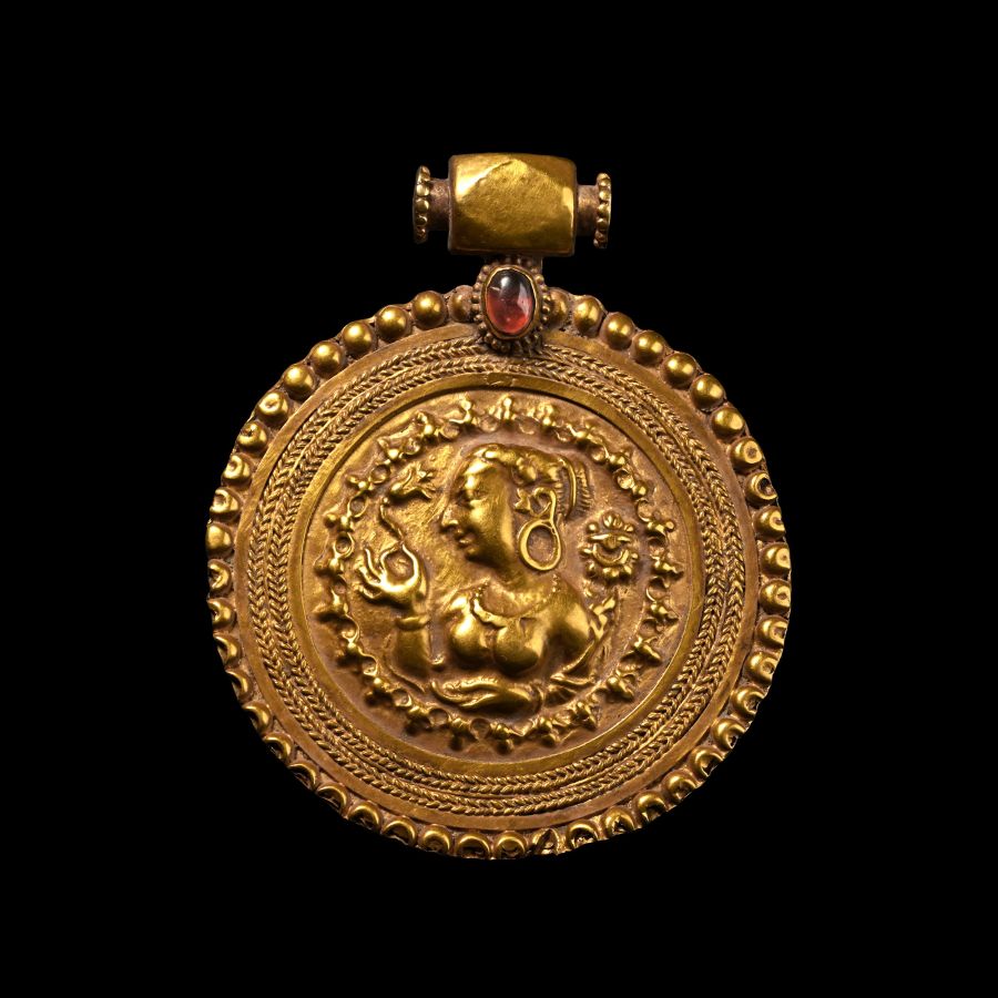 Large Kushan Gold Pendant with Bust of a Goddess