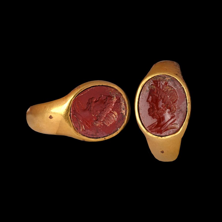 Roman Gold Ring with Bust of the God Serapis