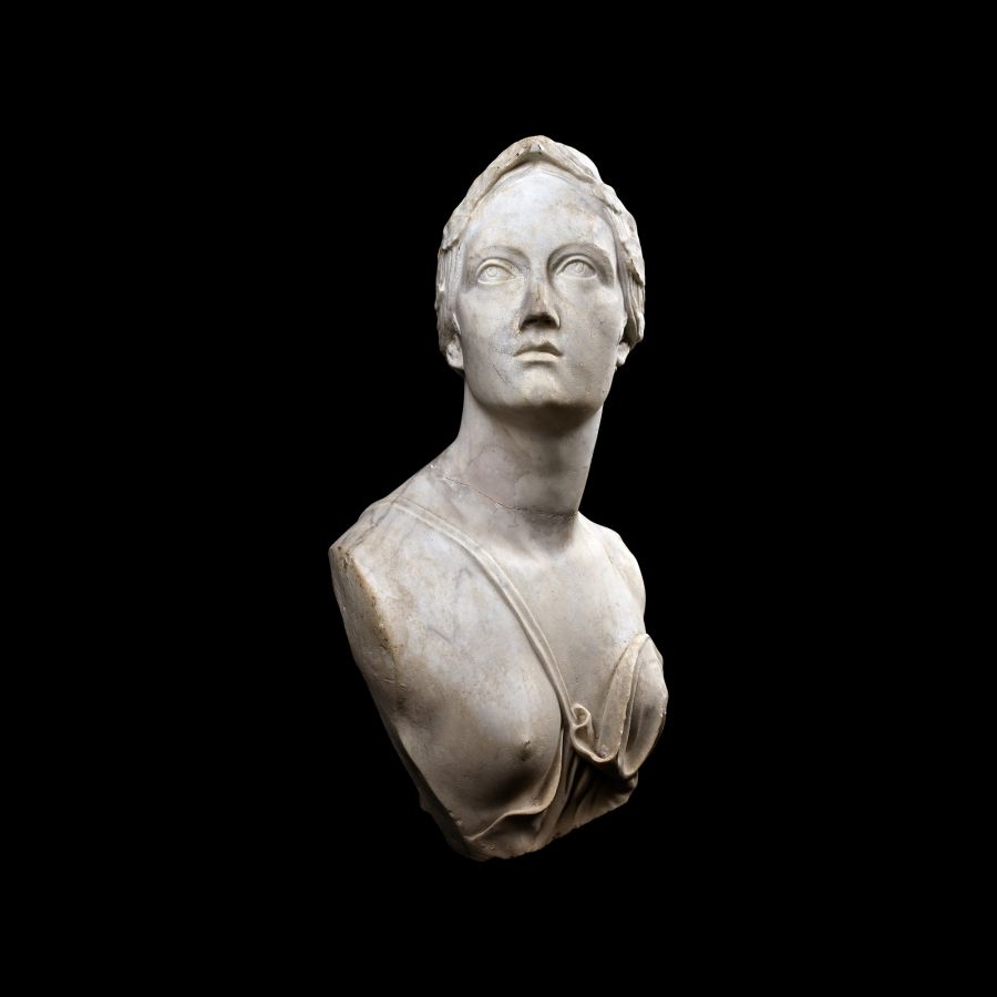 Large White Marble Bust of Diana the Huntress