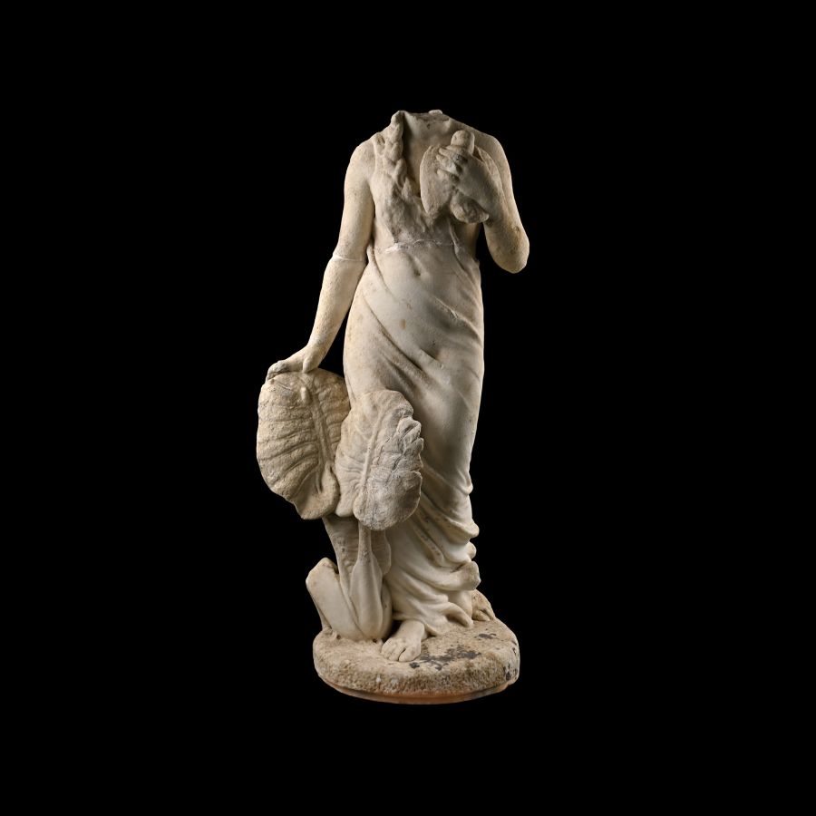 Large Carved Marble Statue of a Headless Maiden Holding a Dove