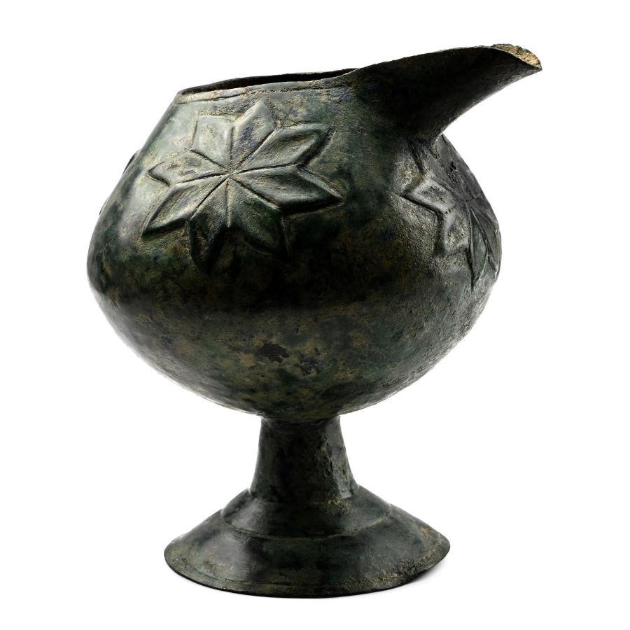 Elamite Bronze Spouted Vessel with Floral Design