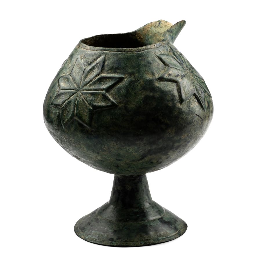 Elamite Bronze Spouted Vessel with Floral Design