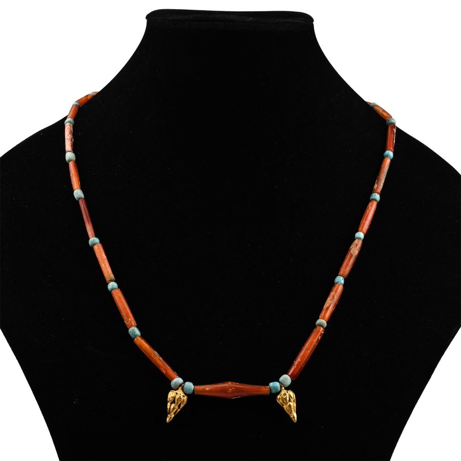 Western Asiatic Gold Necklace with Carnelian Beads and Gold Grape Pendants