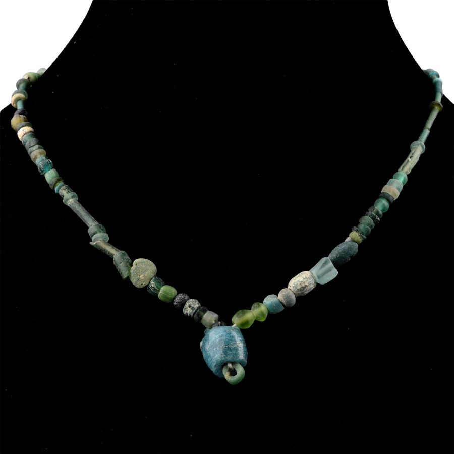 Roman and Other Blue and Green Glass Bead Necklace String